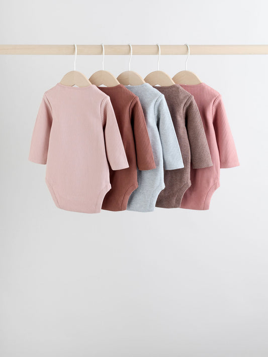 Chocolate Pink Long Sleeve Baby Bodysuits 5 Pack image 1