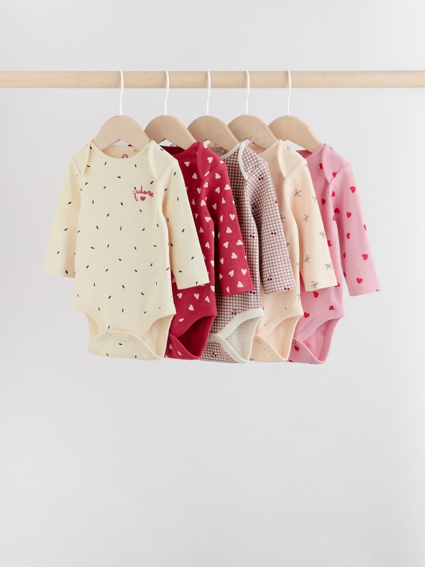 Red Baby Long Sleeve Bodysuits 5 Pack