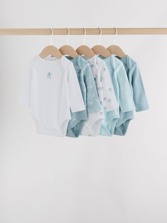 Blue Baby Elephant Long Sleeved Bodysuits 5 Pack image 1