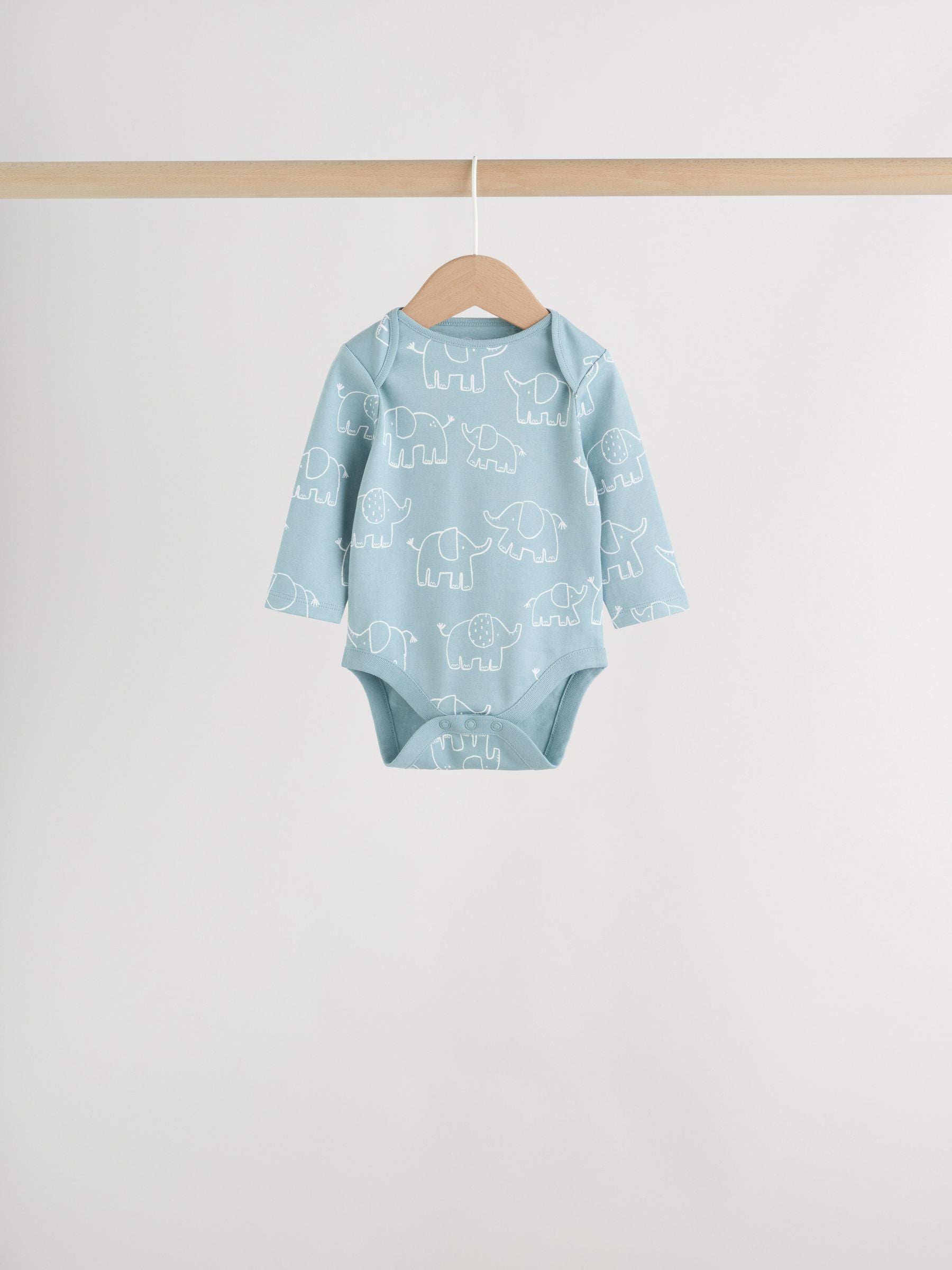 Blue Baby Elephant Long Sleeved Bodysuits 5 Pack image 4