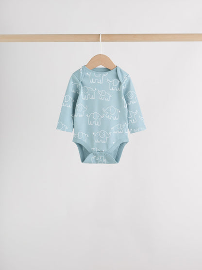 Blue Baby Elephant Long Sleeved Bodysuits 5 Pack image 4