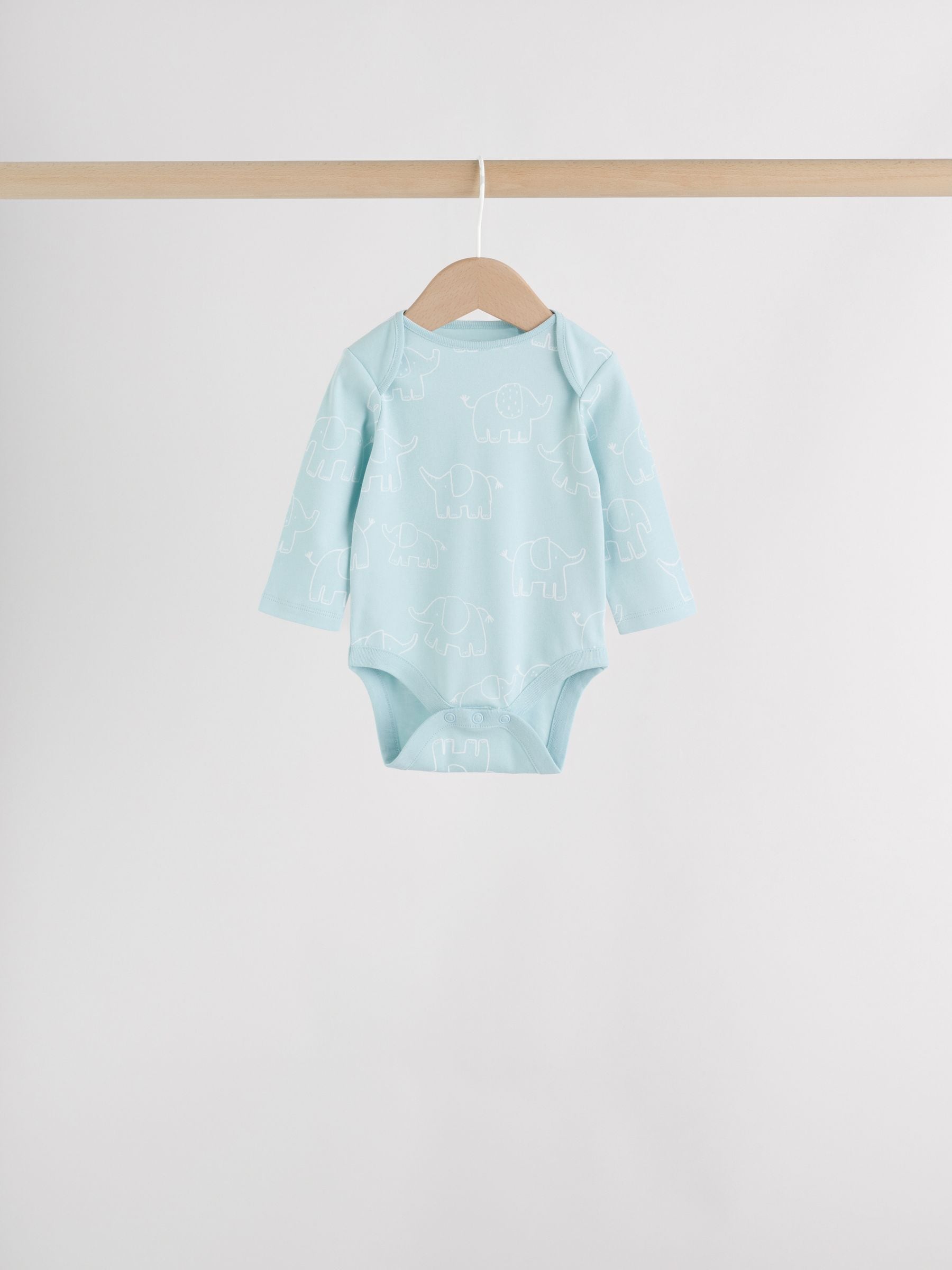 Blue Baby Elephant Long Sleeved Bodysuits 5 Pack image 7