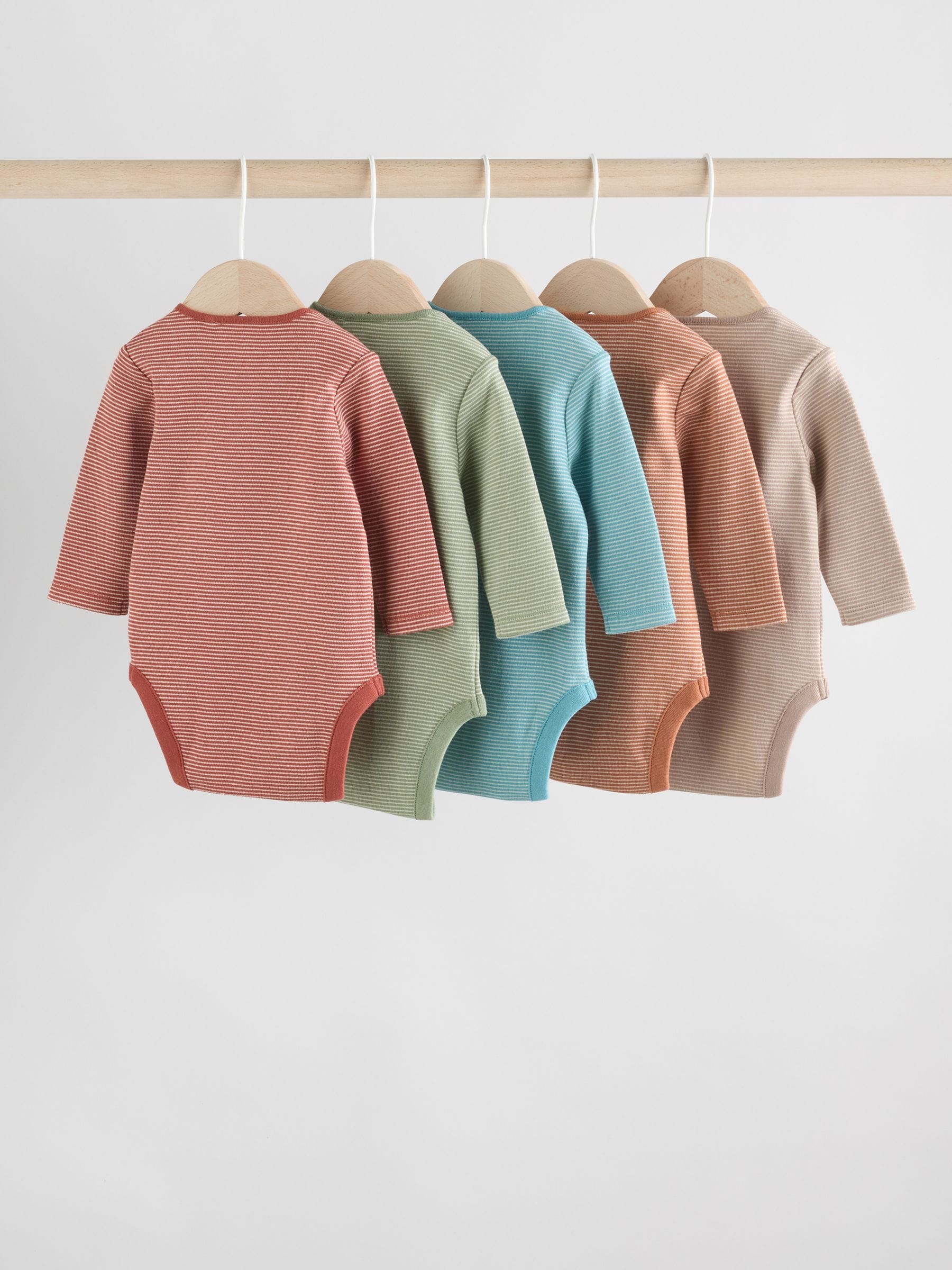 Blue/Brown Baby Long Sleeve Bodysuits 5 Pack image 6