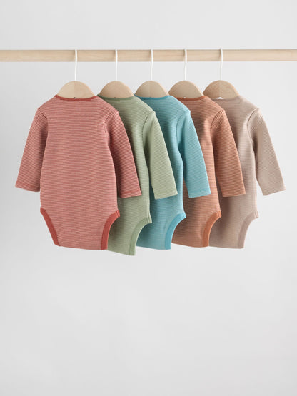Blue/Brown Baby Long Sleeve Bodysuits 5 Pack image 6