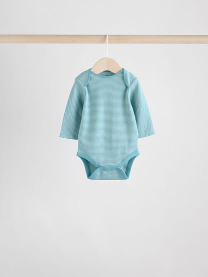 Blue/Brown Baby Long Sleeve Bodysuits 5 Pack image 6