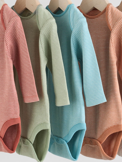 Blue/Brown Baby Long Sleeve Bodysuits 5 Pack image 9