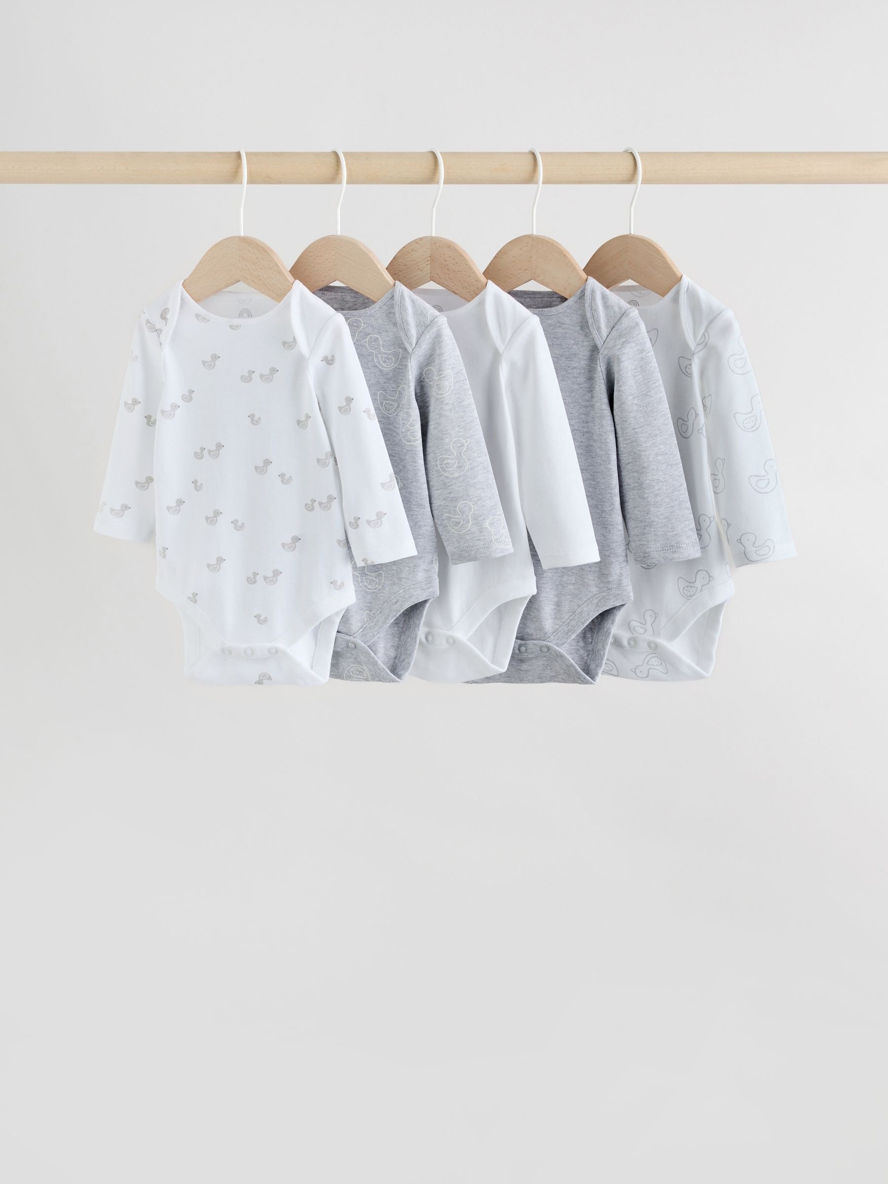 Grey Long Sleeved Baby Bodysuits 5 Pack image 1