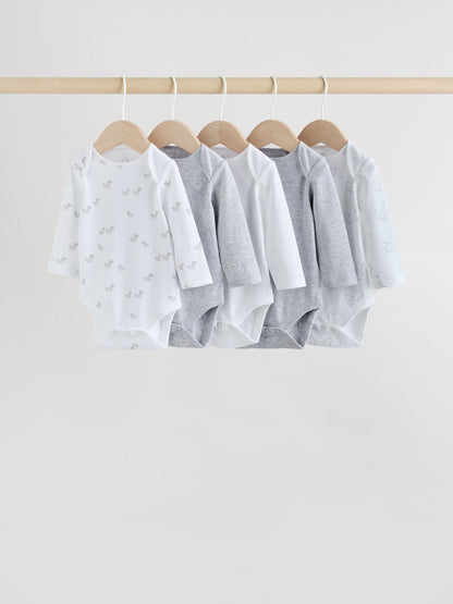 Grey Long Sleeved Baby Bodysuits 5 Pack image 1