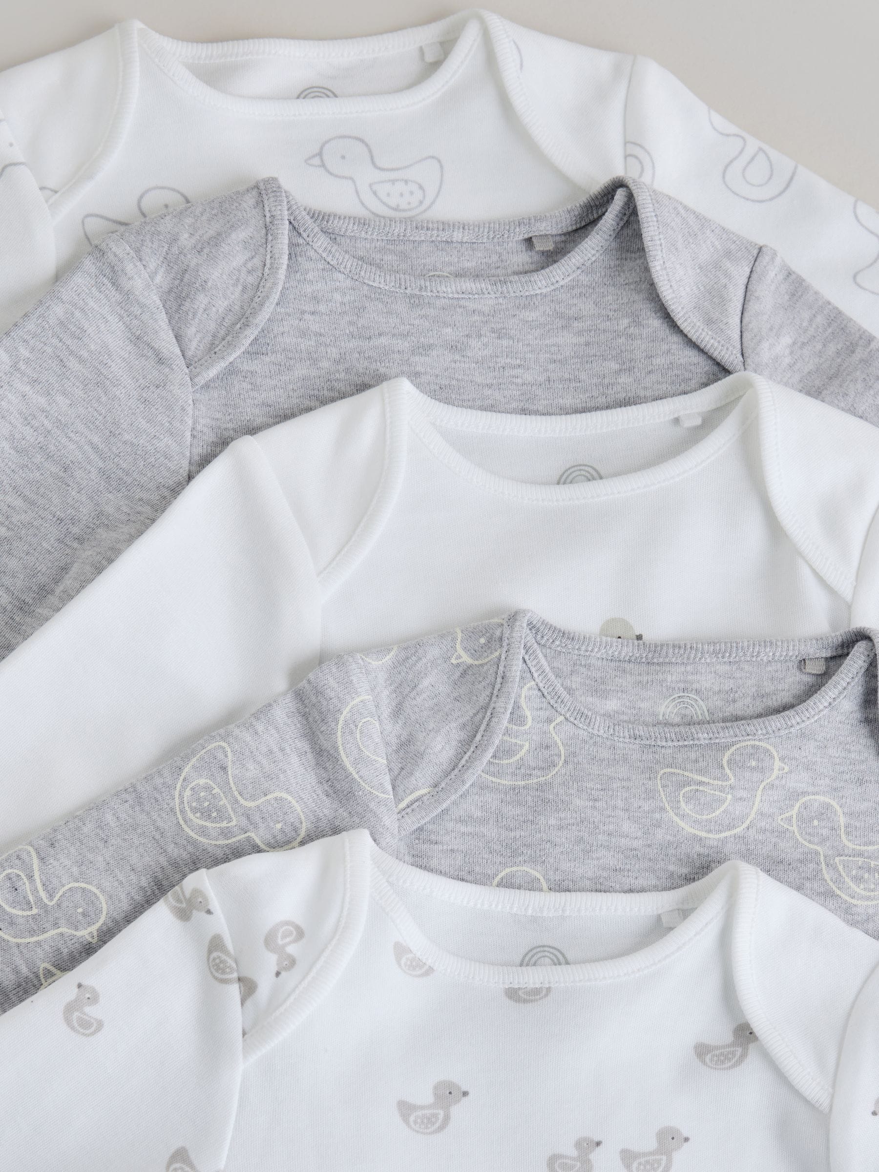 Grey Long Sleeved Baby Bodysuits 5 Pack image 3