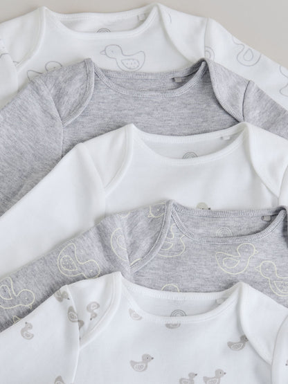 Grey Long Sleeved Baby Bodysuits 5 Pack image 3