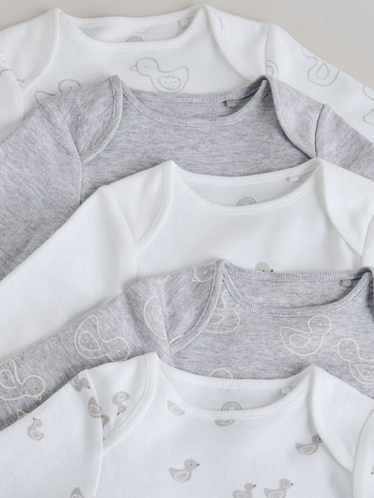 Grey Long Sleeved Baby Bodysuits 5 Pack image 3