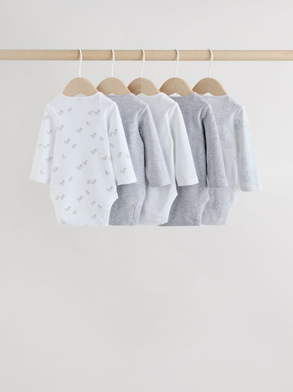 Grey Long Sleeved Baby Bodysuits 5 Pack image 6