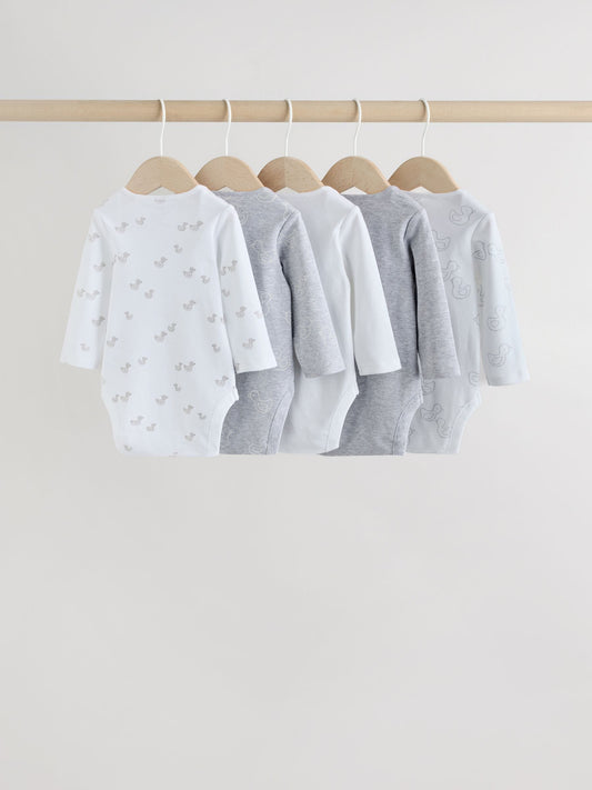 Grey Long Sleeved Baby Bodysuits 5 Pack image 2