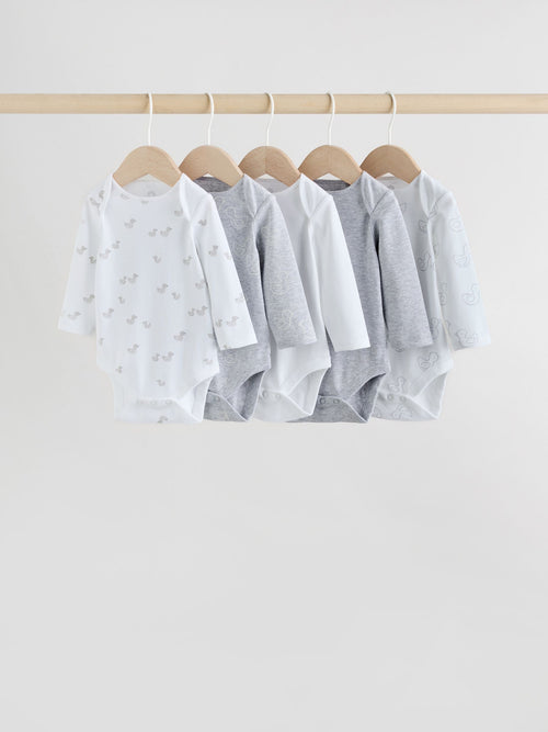 Grey Long Sleeved Baby Bodysuits 5 Pack image 1