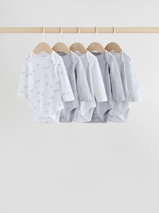 Grey Long Sleeved Baby Bodysuits 5 Pack image 1