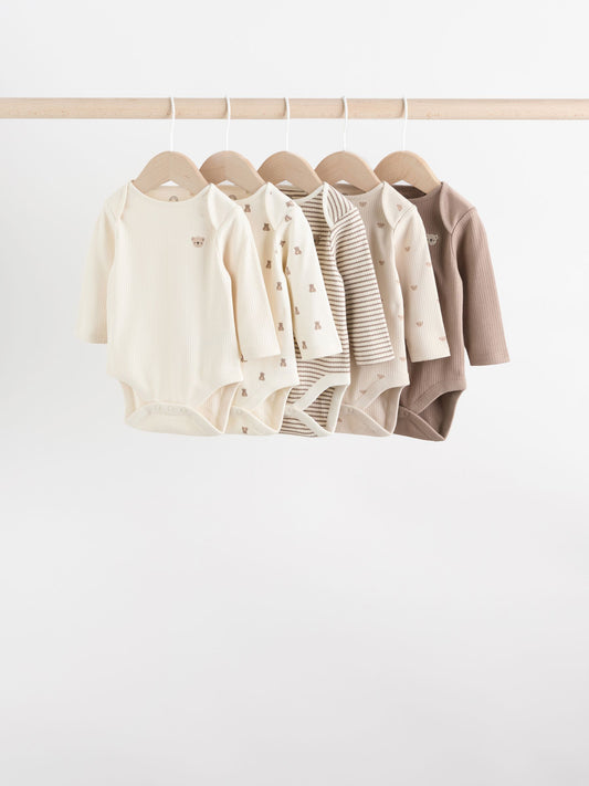 Neutral Bear Baby Long Sleeve Bodysuits 5 Pack image 1