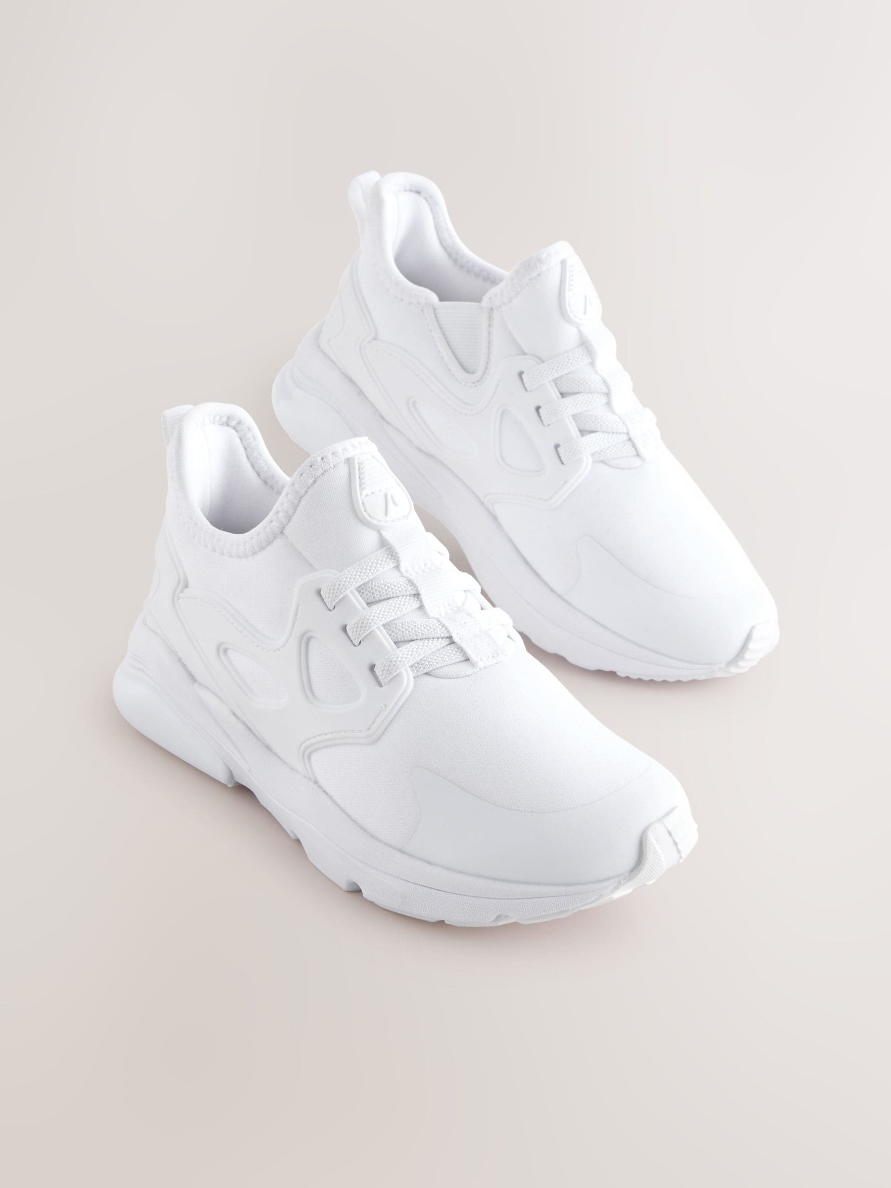 White Wide Fit (G) Elastic Lace Trainers image 1