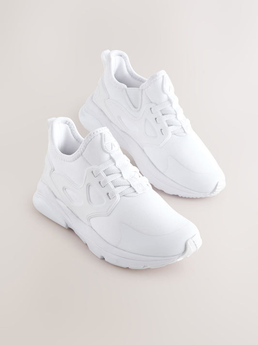 White Wide Fit (G) Elastic Lace Trainers image 1