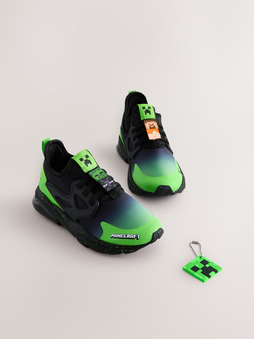 Black Wide Fit (G) Minecraft Elastic Lace Trainers image 1