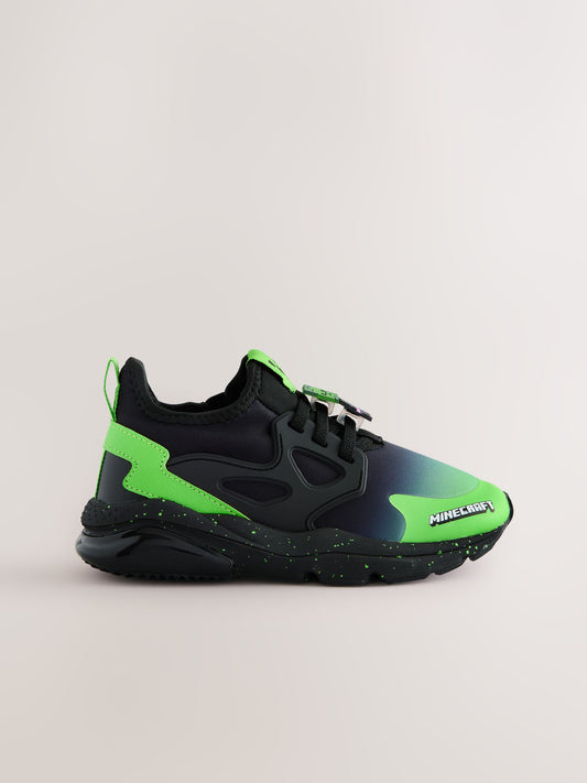 Black Wide Fit (G) Minecraft Elastic Lace Trainers image 2