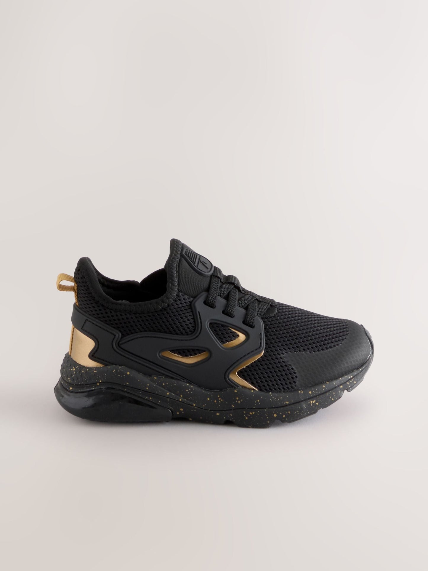 Black/Gold Wide Fit (G) Elastic Lace Trainers image 2