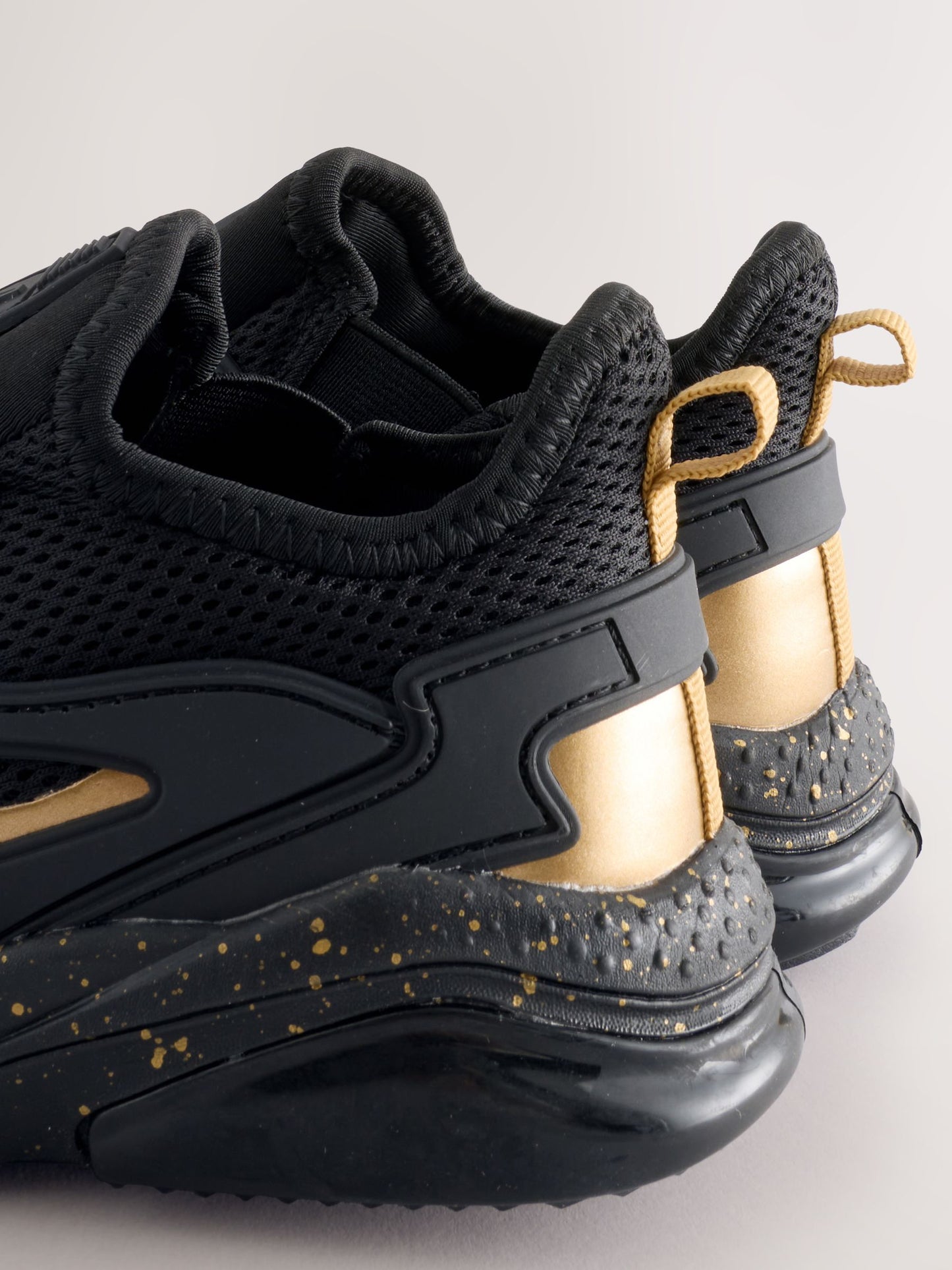 Black/Gold Wide Fit (G) Elastic Lace Trainers image 4