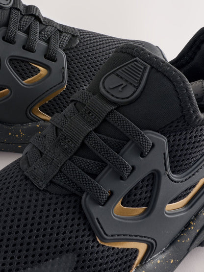 Black/Gold Wide Fit (G) Elastic Lace Trainers image 5