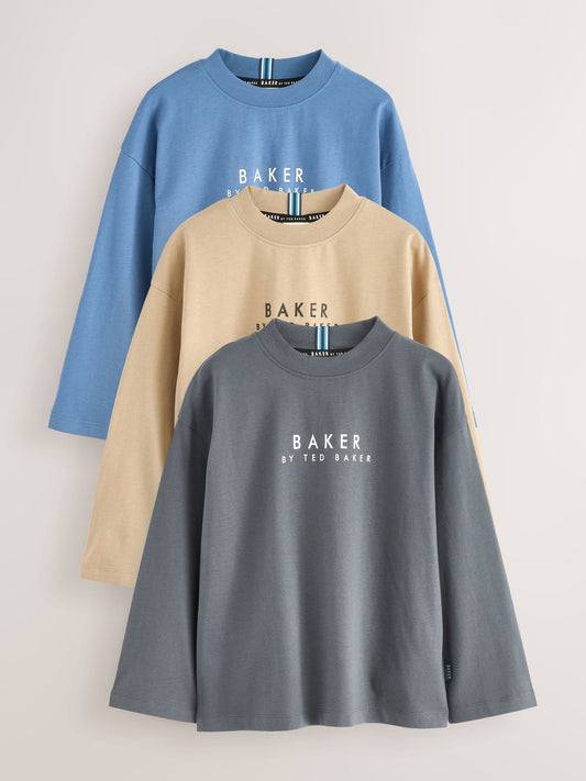 Baker by Ted Baker Cotton Long Sleeve T-Shirts 3 Pack image 1