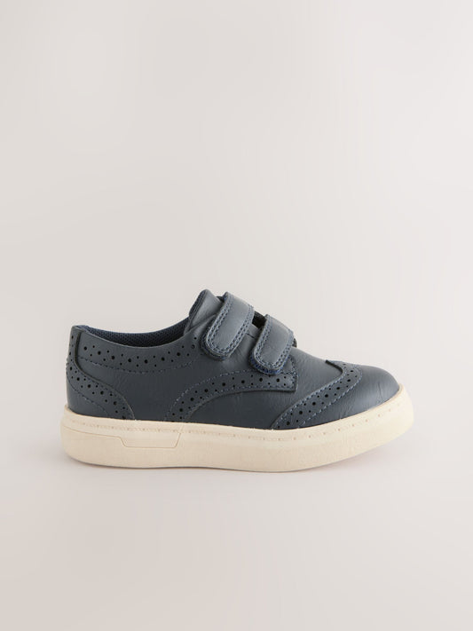 Navy Blue Standard Fit (F) Touch Fastening Brogue Shoes image 2