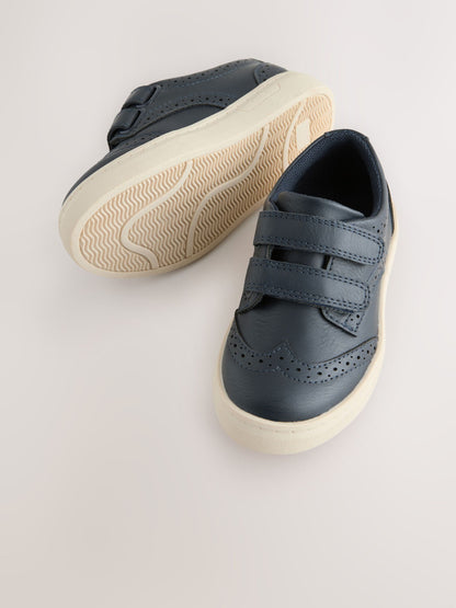 Navy Blue Standard Fit (F) Touch Fastening Brogue Shoes image 3