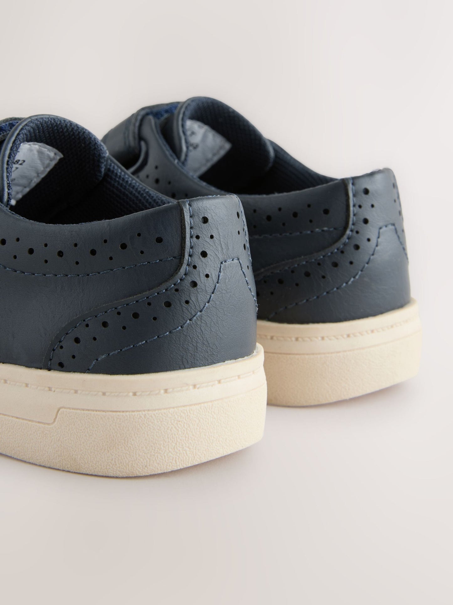 Navy Blue Standard Fit (F) Touch Fastening Brogue Shoes image 4