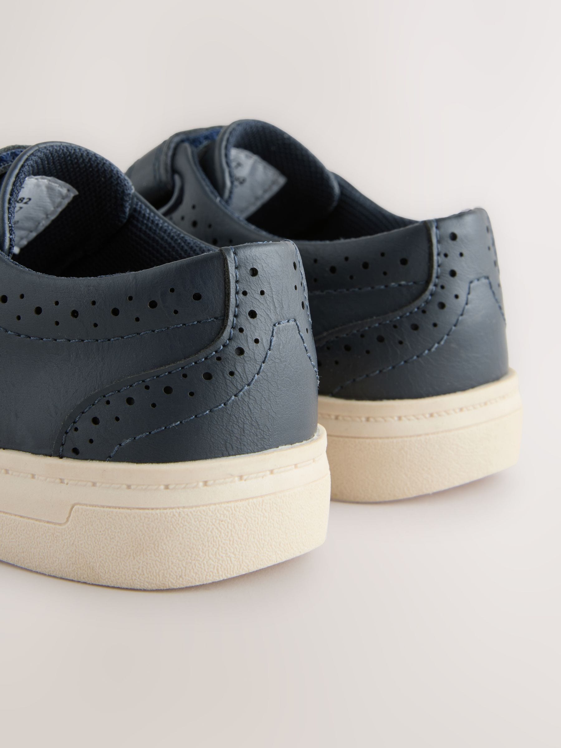 Navy Blue Standard Fit (F) Touch Fastening Brogue Shoes image 4