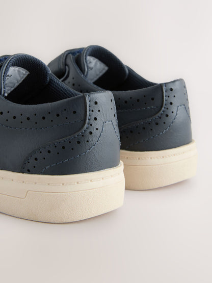 Navy Blue Standard Fit (F) Touch Fastening Brogue Shoes image 4