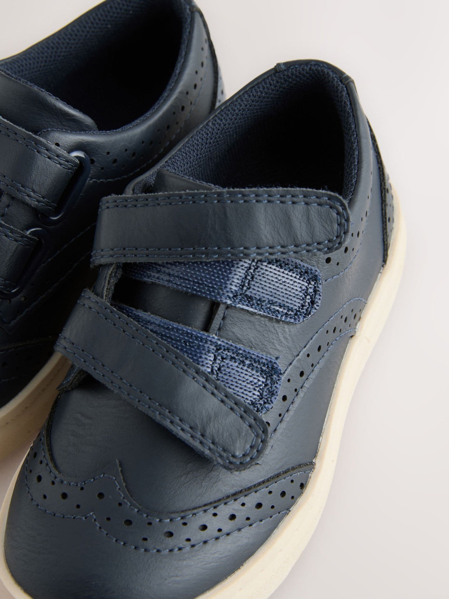 Navy Blue Standard Fit (F) Touch Fastening Brogue Shoes image 5