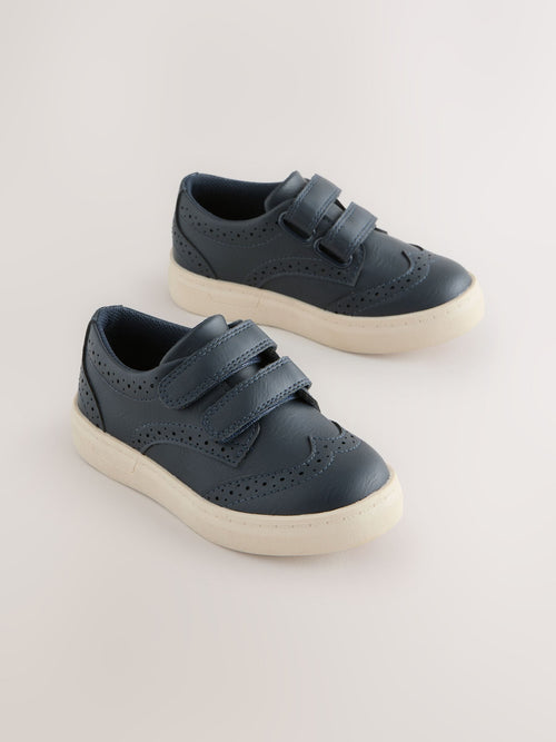 Navy Blue Standard Fit (F) Touch Fastening Brogue Shoes image 1