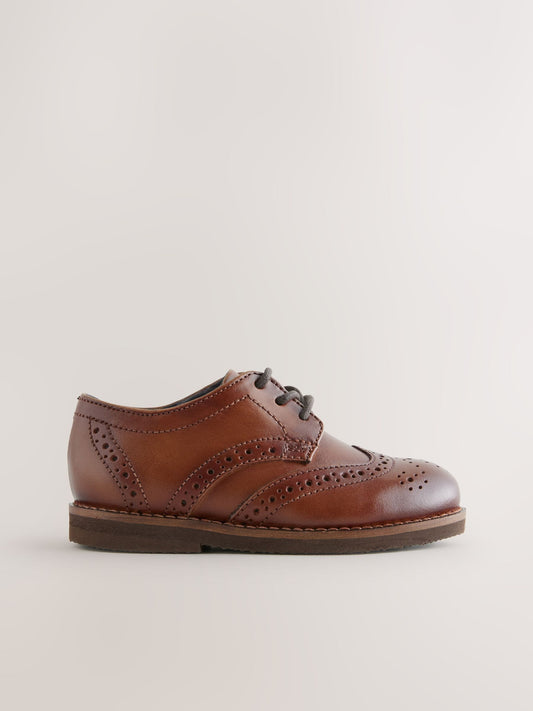 Tan Brown Standard Fit (F) Smart Leather Brogue Shoes image 2