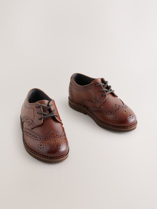 Tan Brown Standard Fit (F) Smart Leather Brogue Shoes image 1