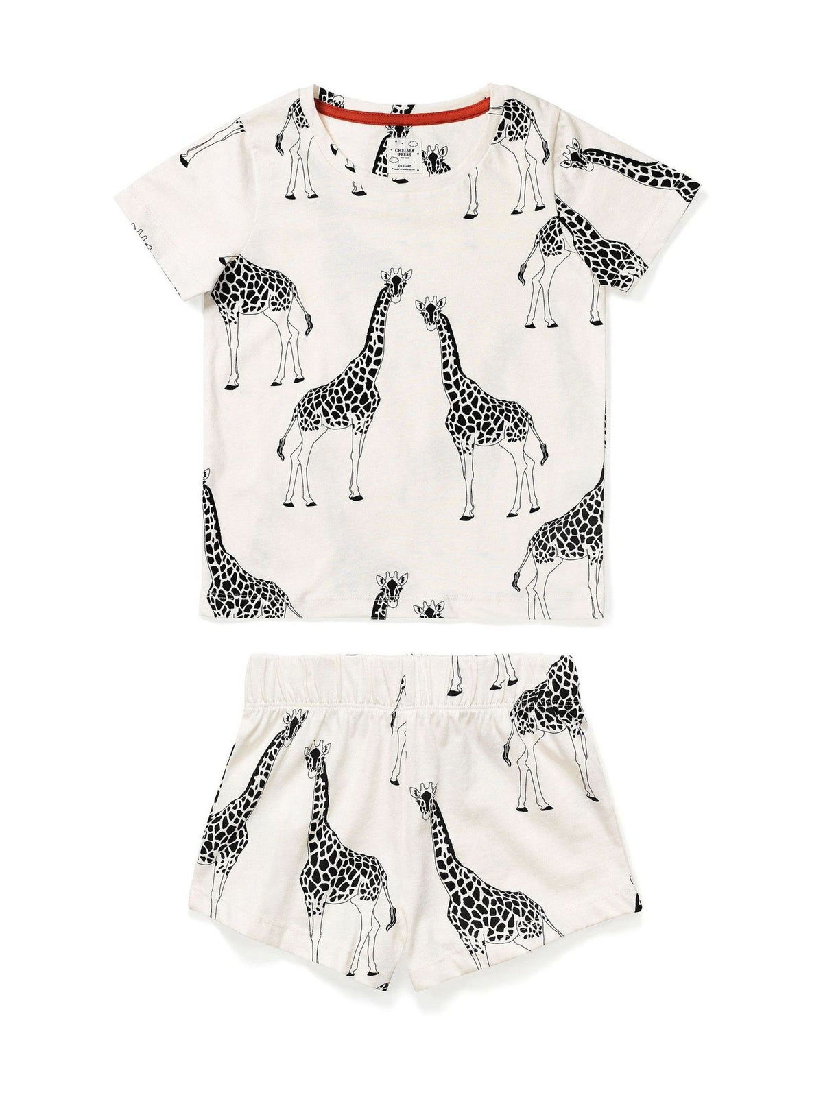 Chelsea Peers White Kids 100% Cotton Cream Giraffe Print Crewneck Short Pyjamas Set - image 1