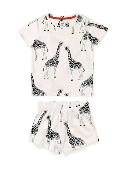 Chelsea Peers White Kids 100% Cotton Cream Giraffe Print Crewneck Short Pyjamas Set - image 1
