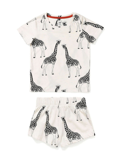 Chelsea Peers White Kids 100% Cotton Cream Giraffe Print Crewneck Short Pyjamas Set - image 1
