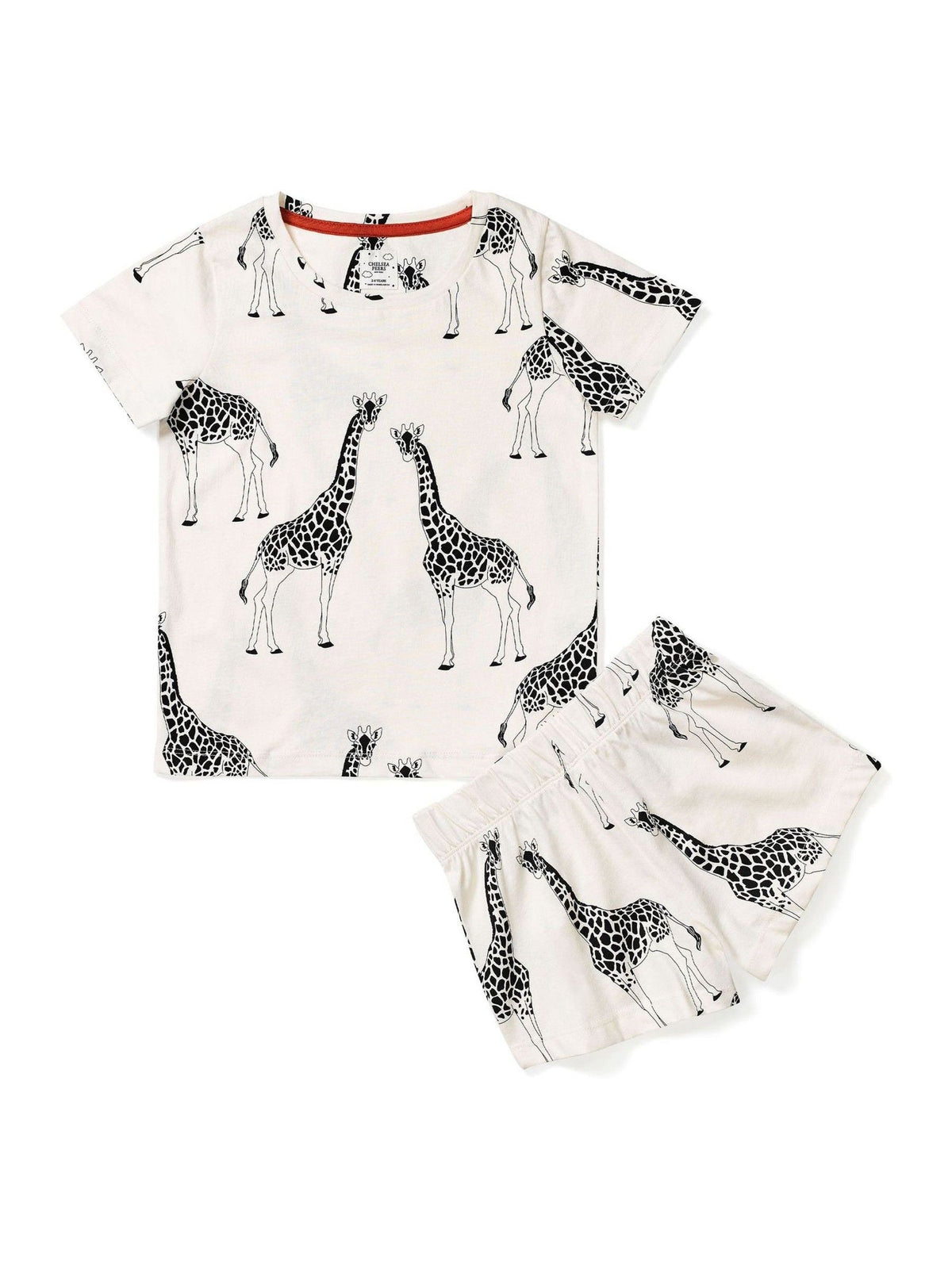 Chelsea Peers White Kids 100% Cotton Cream Giraffe Print Crewneck Short Pyjamas Set - image 2
