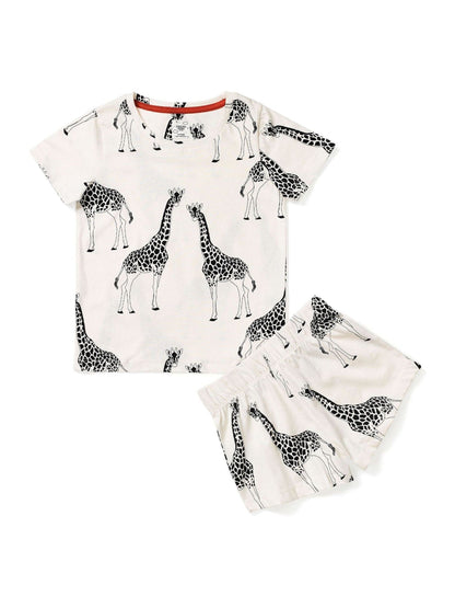 Chelsea Peers White Kids 100% Cotton Cream Giraffe Print Crewneck Short Pyjamas Set - image 2
