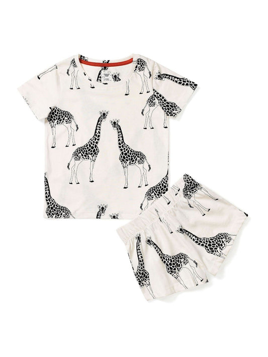 Chelsea Peers White Kids 100% Cotton Cream Giraffe Print Crewneck Short Pyjamas Set - image 2