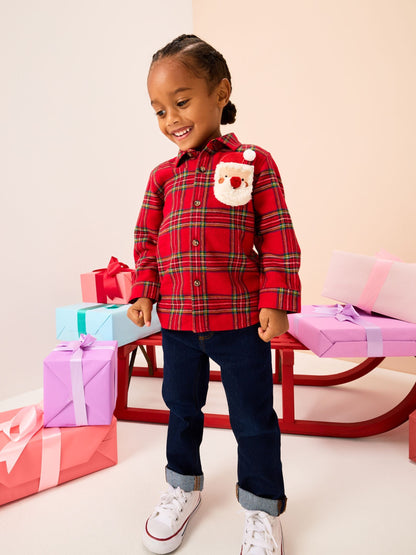 Red Tartan Long Sleeve Christmas Tartan Check Character Shirt (3mths-10yrs)