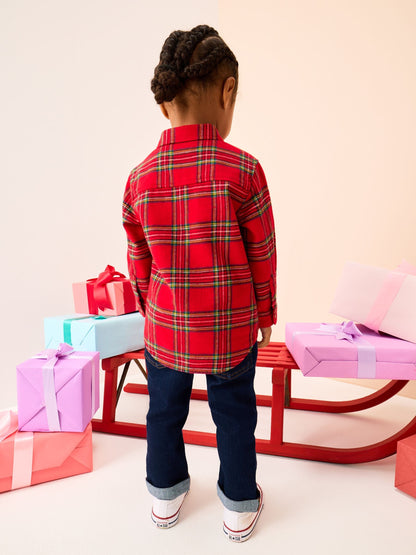 Red Tartan Long Sleeve Christmas Tartan Check Character Shirt (3mths-10yrs)