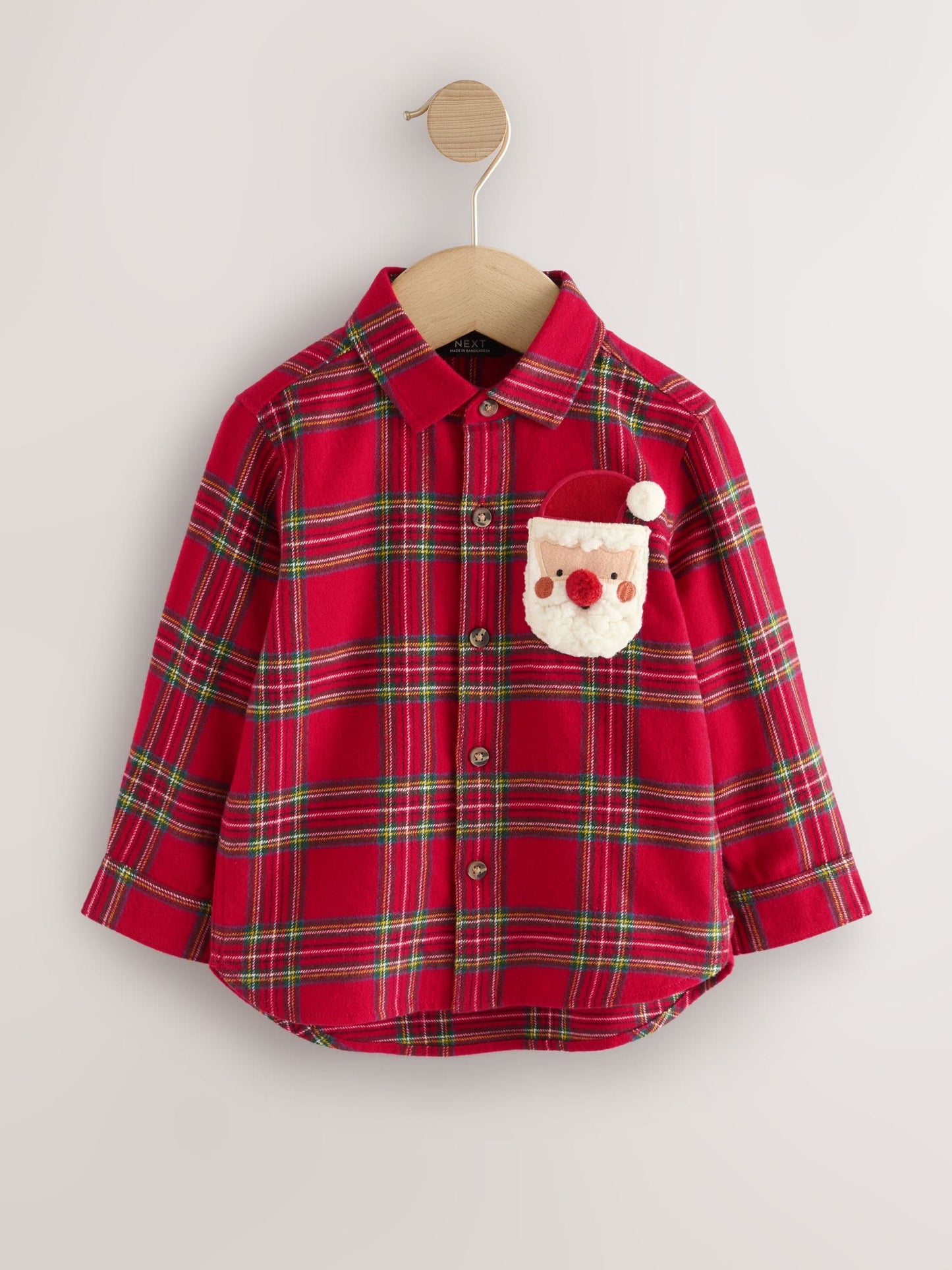 Red Tartan Long Sleeve Christmas Tartan Check Character Shirt (3mths-10yrs)