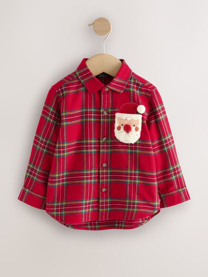 Red Tartan Long Sleeve Christmas Tartan Check Character Shirt (3mths-10yrs)