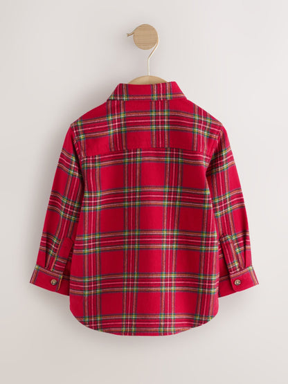 Red Tartan Long Sleeve Christmas Tartan Check Character Shirt (3mths-10yrs)