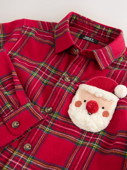 Red Tartan Long Sleeve Christmas Tartan Check Character Shirt (3mths-10yrs)