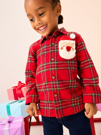 Red Tartan Long Sleeve Christmas Tartan Check Character Shirt (3mths-10yrs)